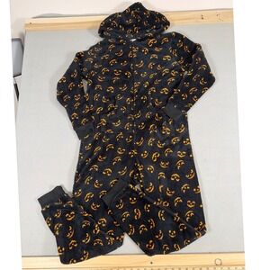 Pillow Talk Womens Halloween Pumpkin Fleece Hooded One Piece Pajamas Large 0899